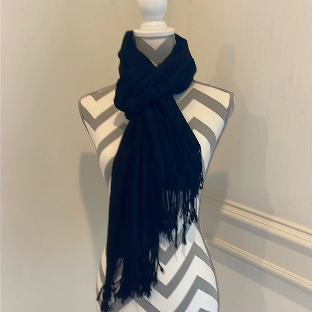 Solid Black Fringe Women's Scarf Shawl Pashmina Soft Oversized Blanket Warm OS